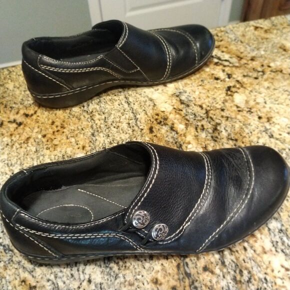 Clarks Bendables Ashland Alpine 62637 Slip On Black Leather Flat Shoes Sz 9 M - Picture 5 of 13